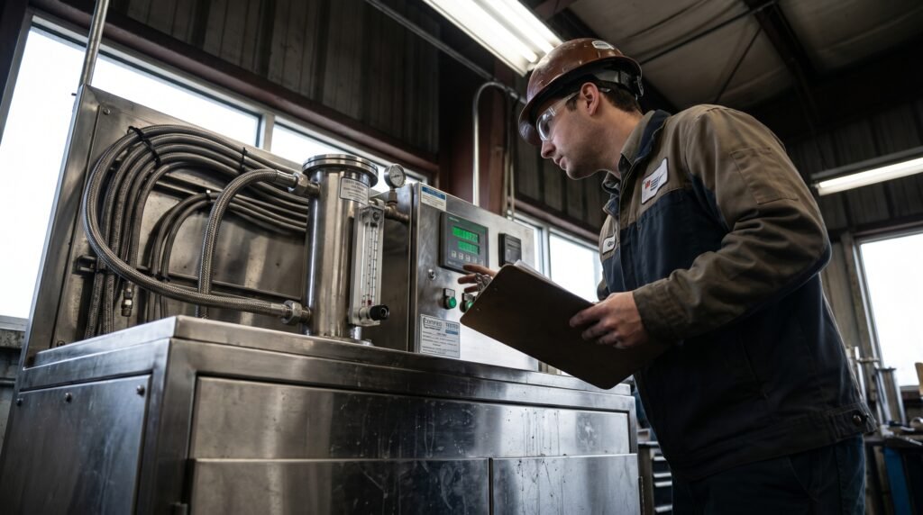 Quality control testing of an industrial water filtration system before shipment