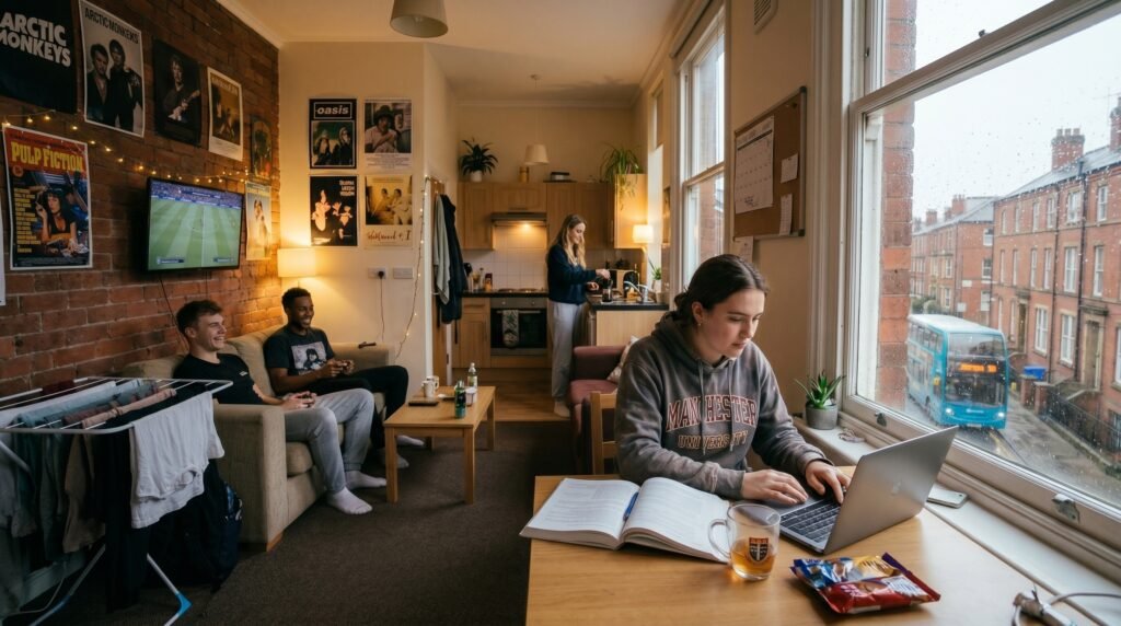 University students sharing a cozy apartment, highlighting the need for a high-capacity shared water purification system.