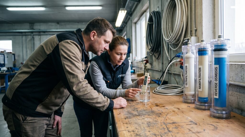 Testing local water TDS to choose between UF, NF, and RO membranes