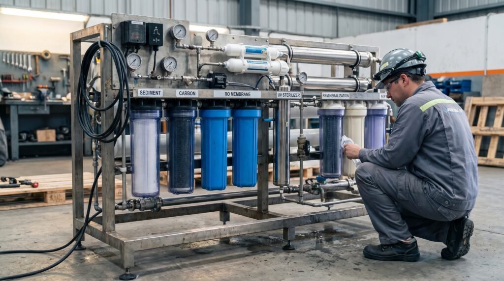 Multi-stage system combining UF, NF, and RO membrane filtration