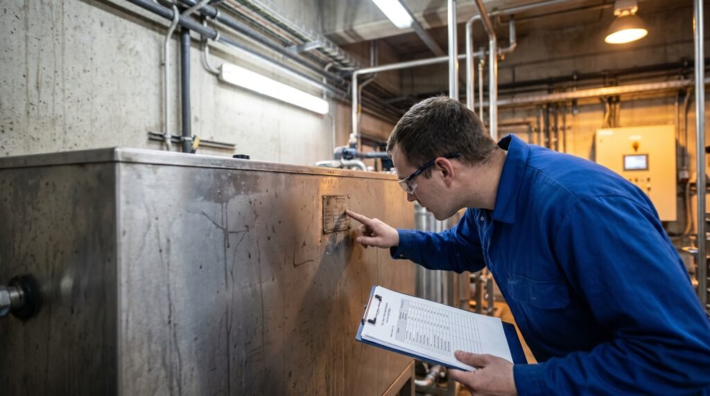 Checking certification on a food and beverage water treatment system