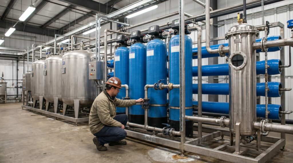 Industrial reverse osmosis system for a food and beverage plant